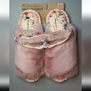 Dearfoams Louise Furry Cross Band Slide Slippers & Hot Mess Eye Mask /US11-12 XL